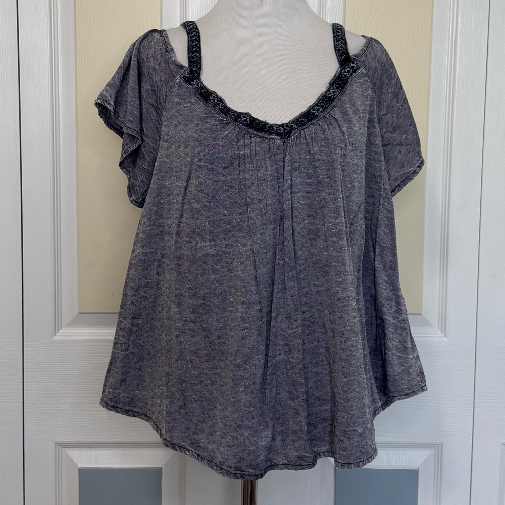 Altar'd‎ State Relaxed Blue Gray Babydoll Off Shoulder Ruffled Blouse Sz S